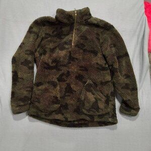 Natural Reflections Camo Sherpa Quarter Zip Pullover Women’s Medium Cozy Fleece